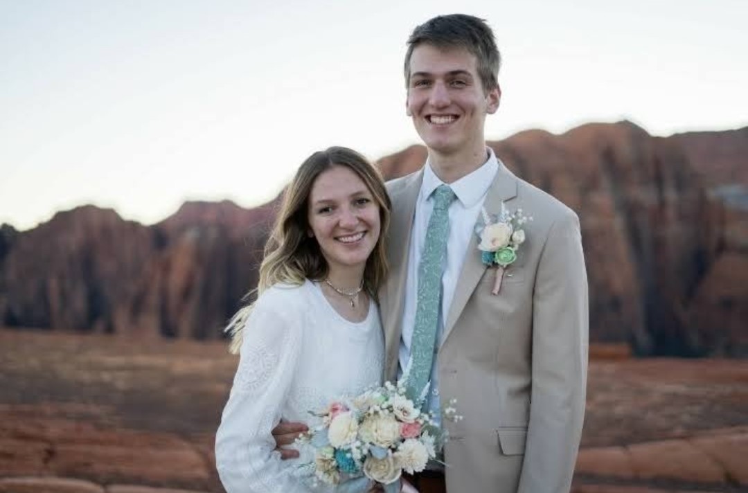 Brown bride and groom