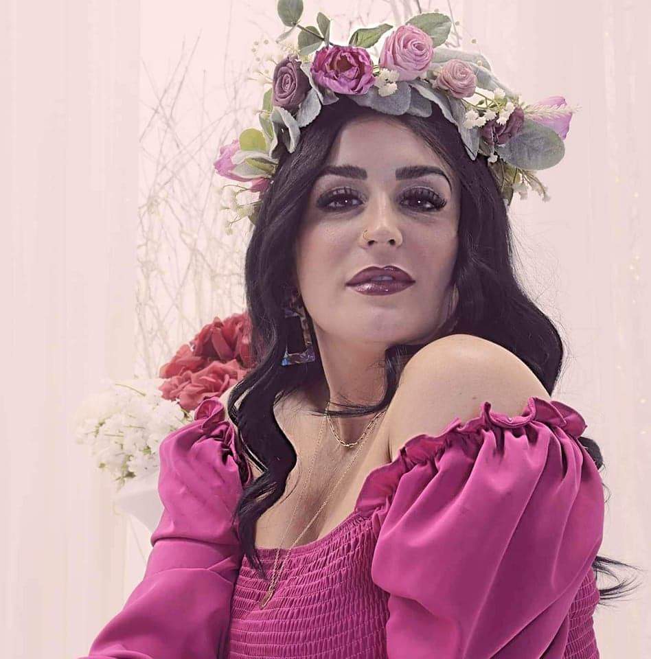 Rachel wearing flower crown