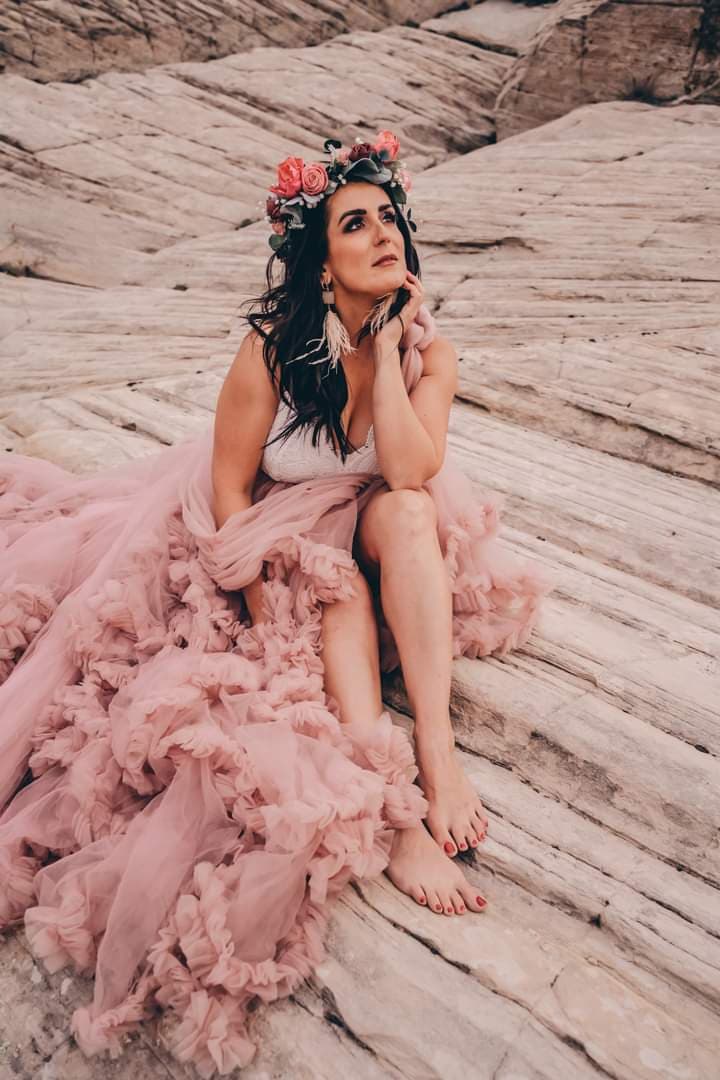 Rachel wearing flower crown