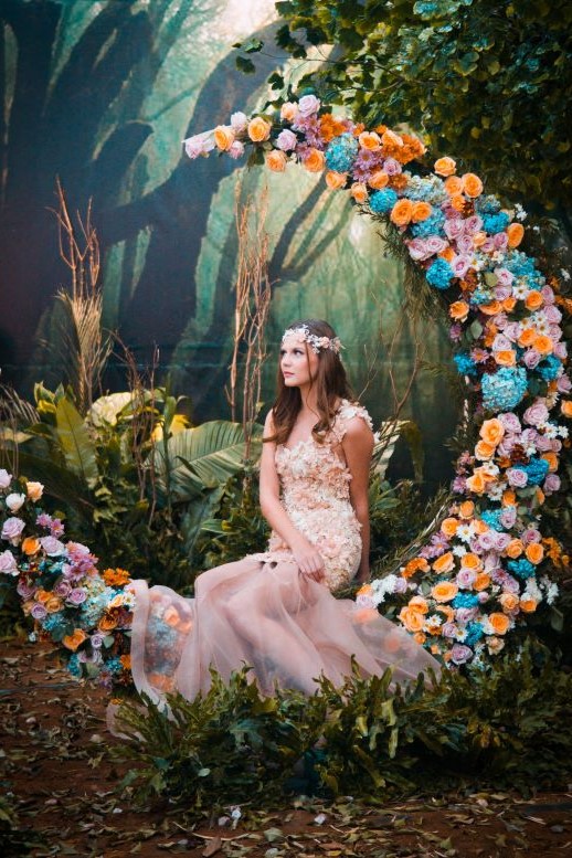 woman on floral moon